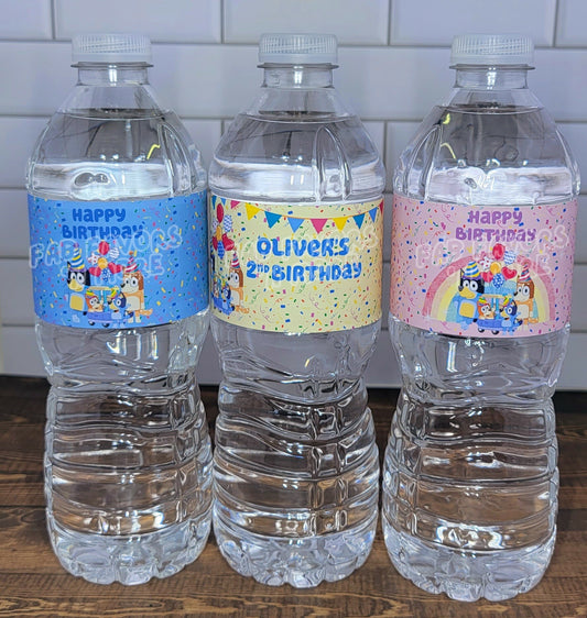 Bluey Party Decorations Personalized Water Bottle Labels